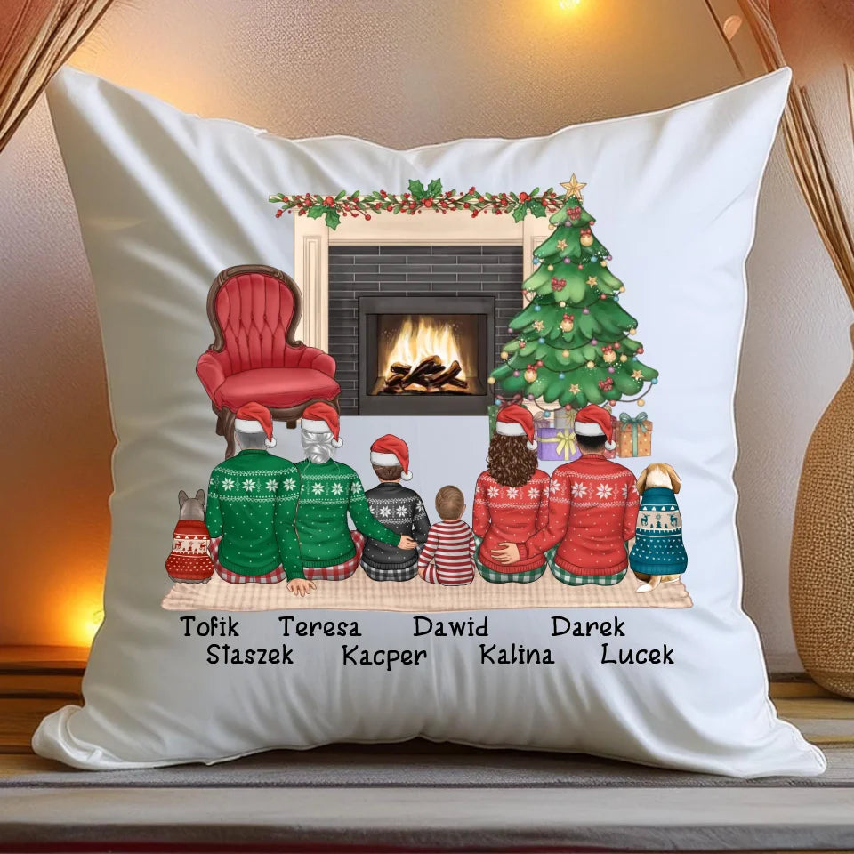 Poduszka personalizowana świąteczna dla rodziny - z pieskami #810