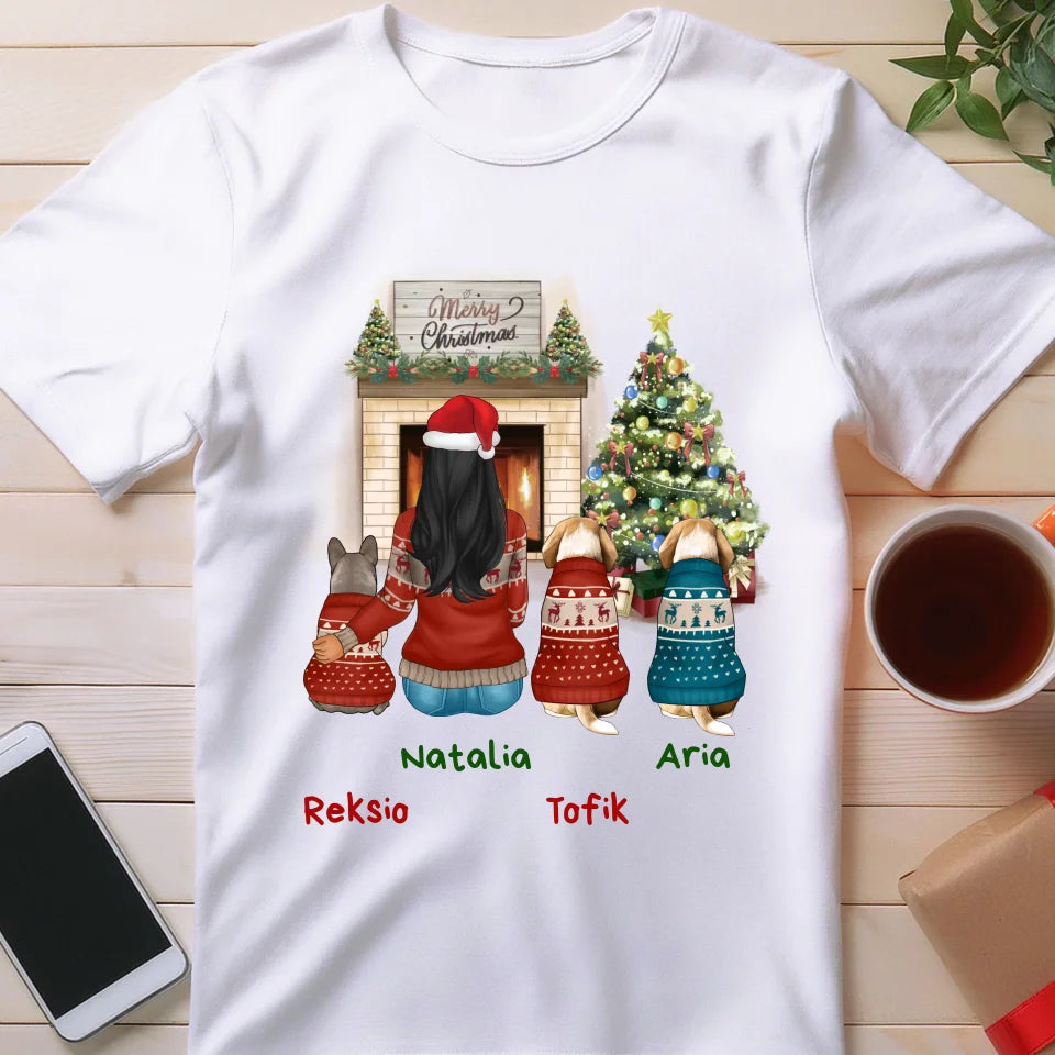 Koszulka personalizowana świąteczna dla kobiety - pieski #513