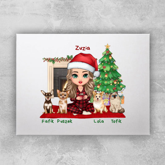 Obraz personalizowany dla kobiety - świąteczne zwierzaki #511