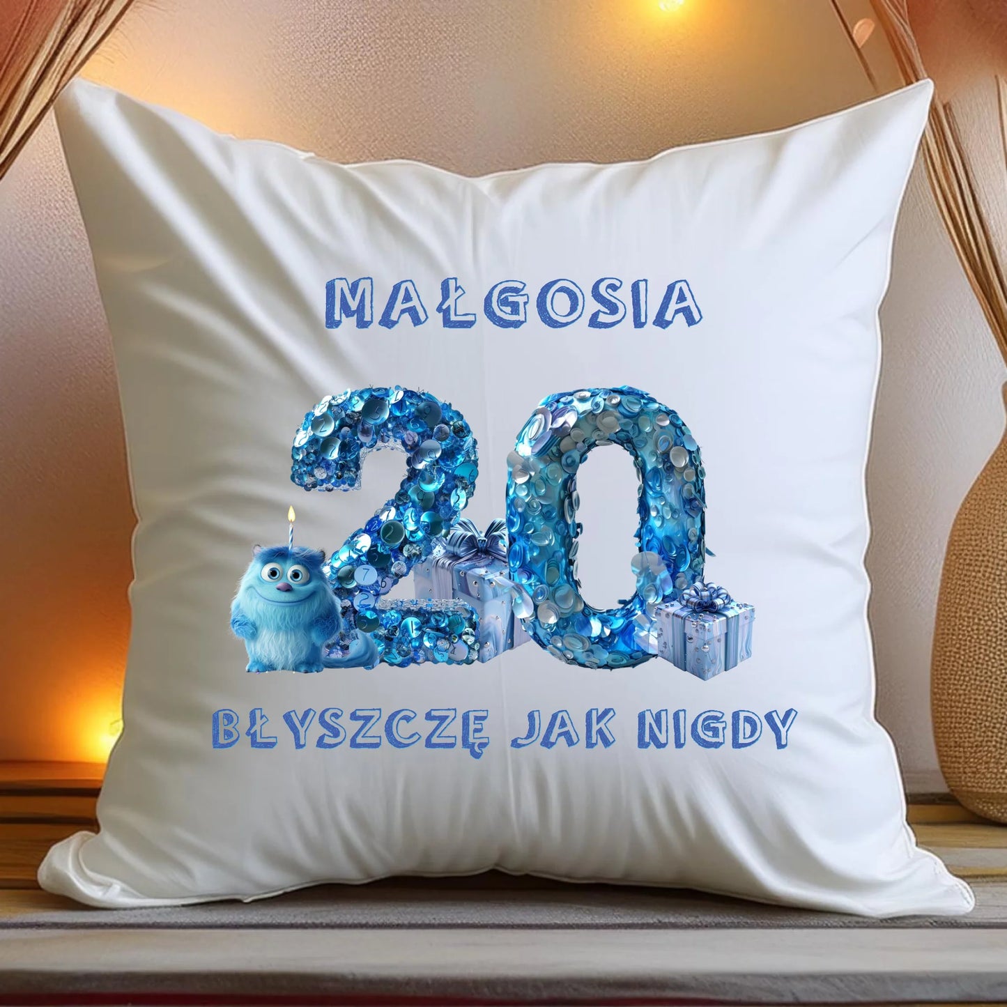 Poduszka personalizowana na urodziny - niebieski motyw #5009