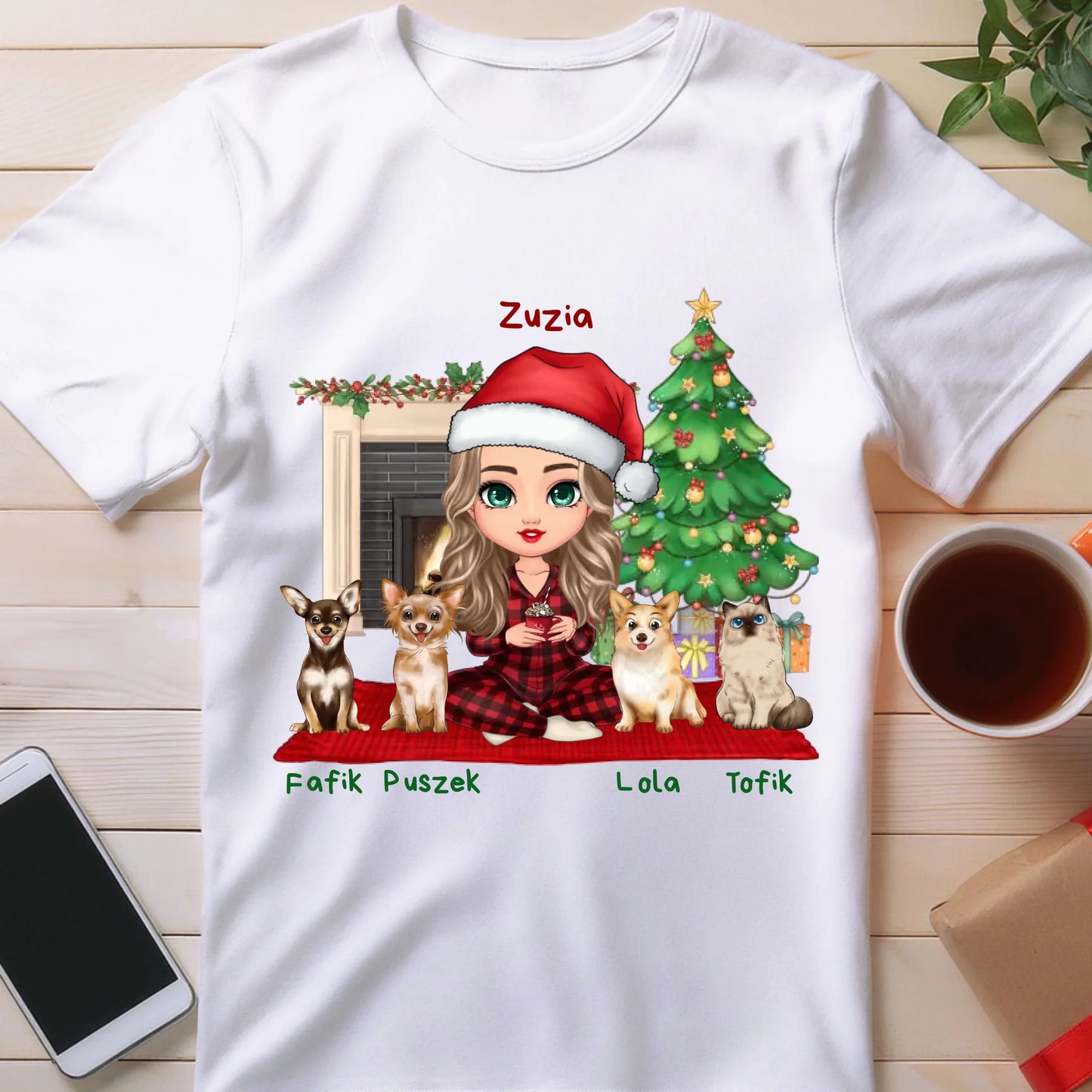 Koszulka personalizowana dla kobiety - świąteczne zwierzaki #511