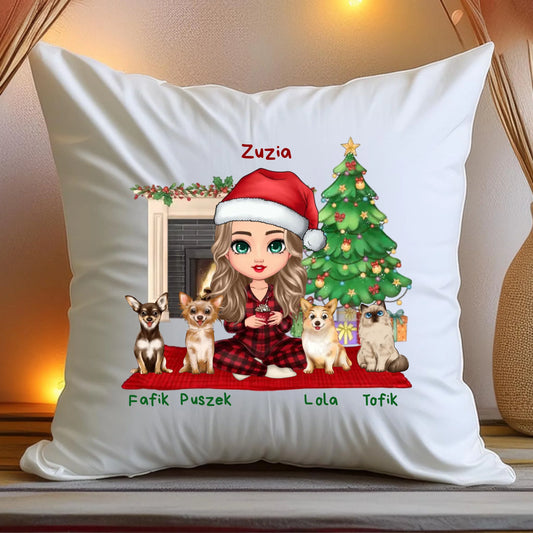 Poduszka personalizowana dla kobiety - świąteczne zwierzaki #511