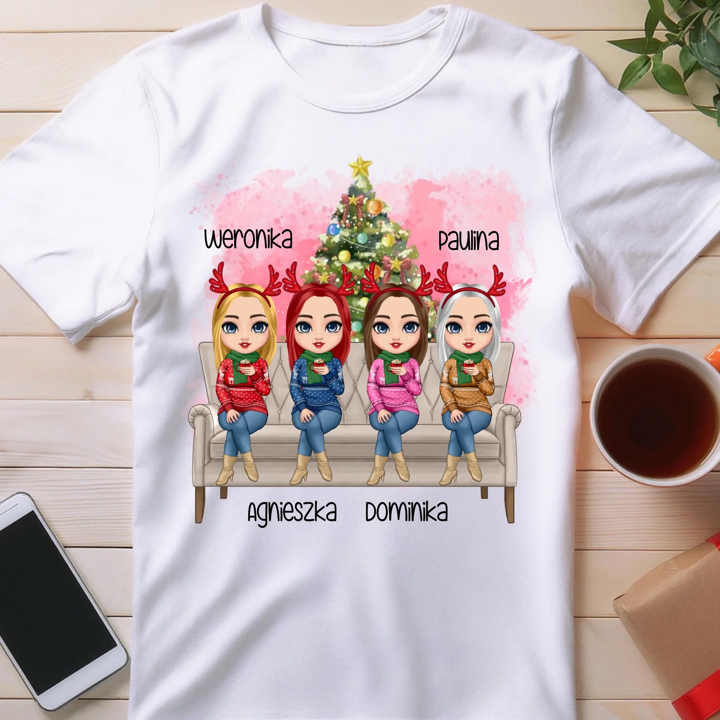 Koszulka personalizowana świąteczna dla przyjaciółek 1-4 osób #123