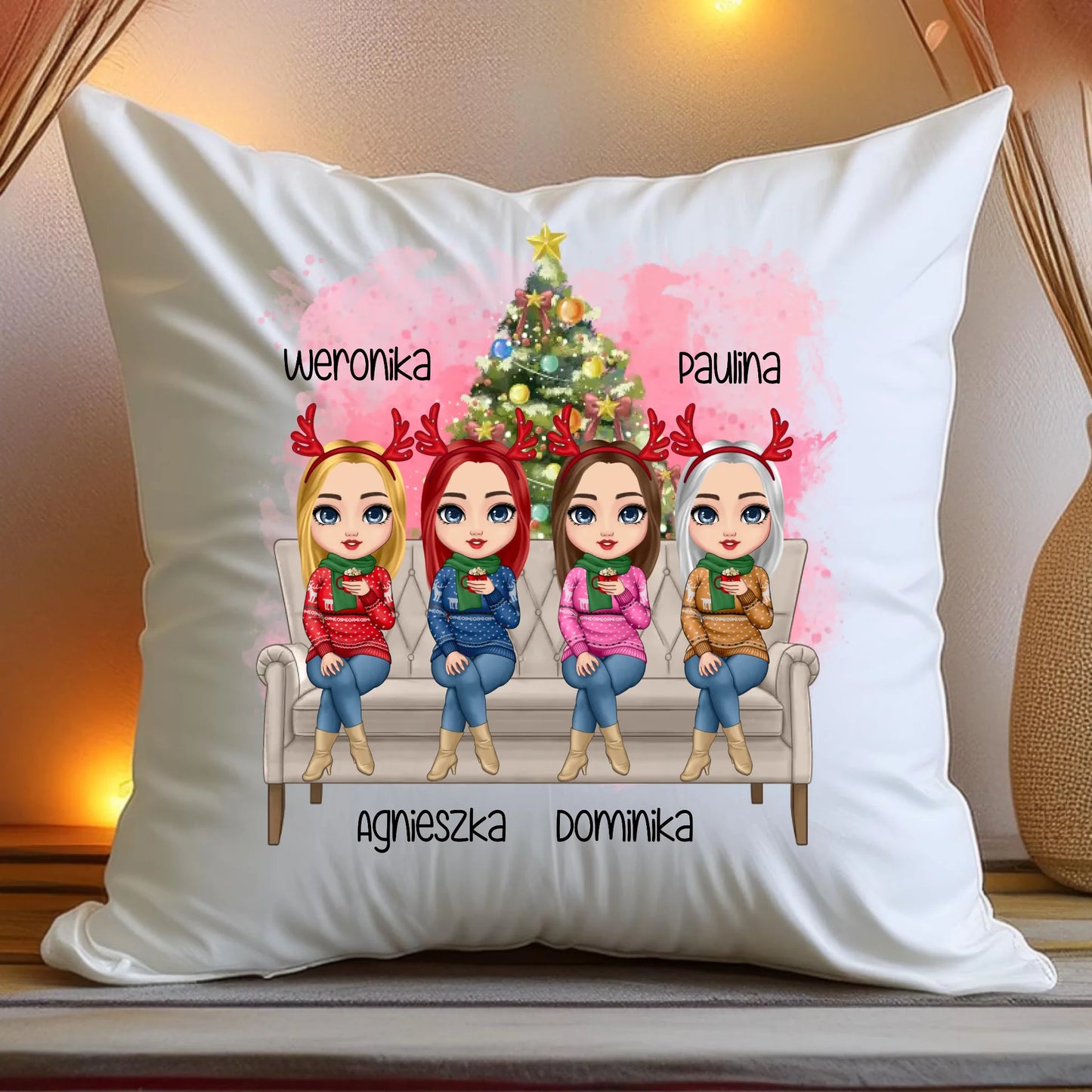 Poduszka personalizowana świąteczna dla przyjaciółek 1-4 osób #123