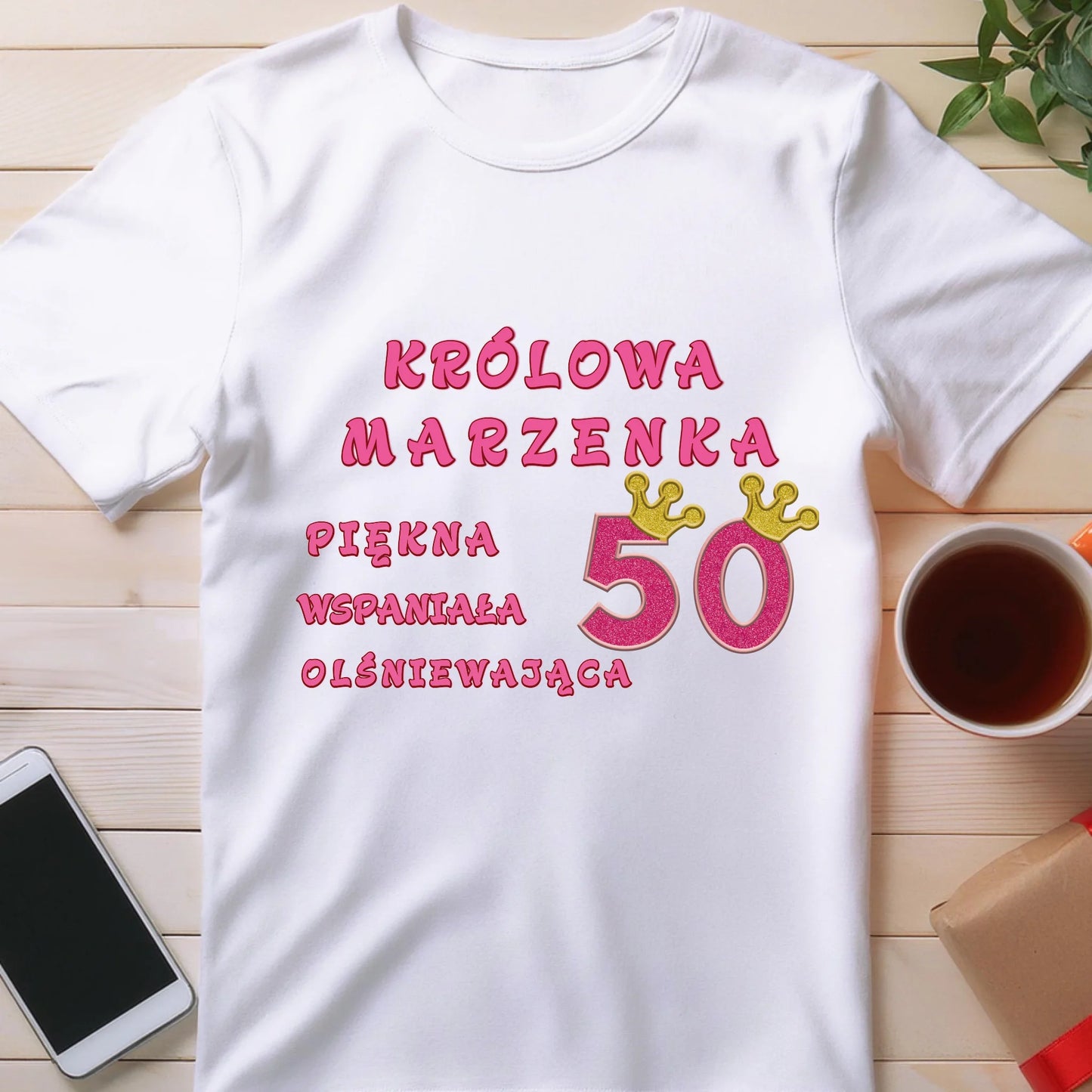Koszulka personalizowana na urodziny - różowy brokat #5008