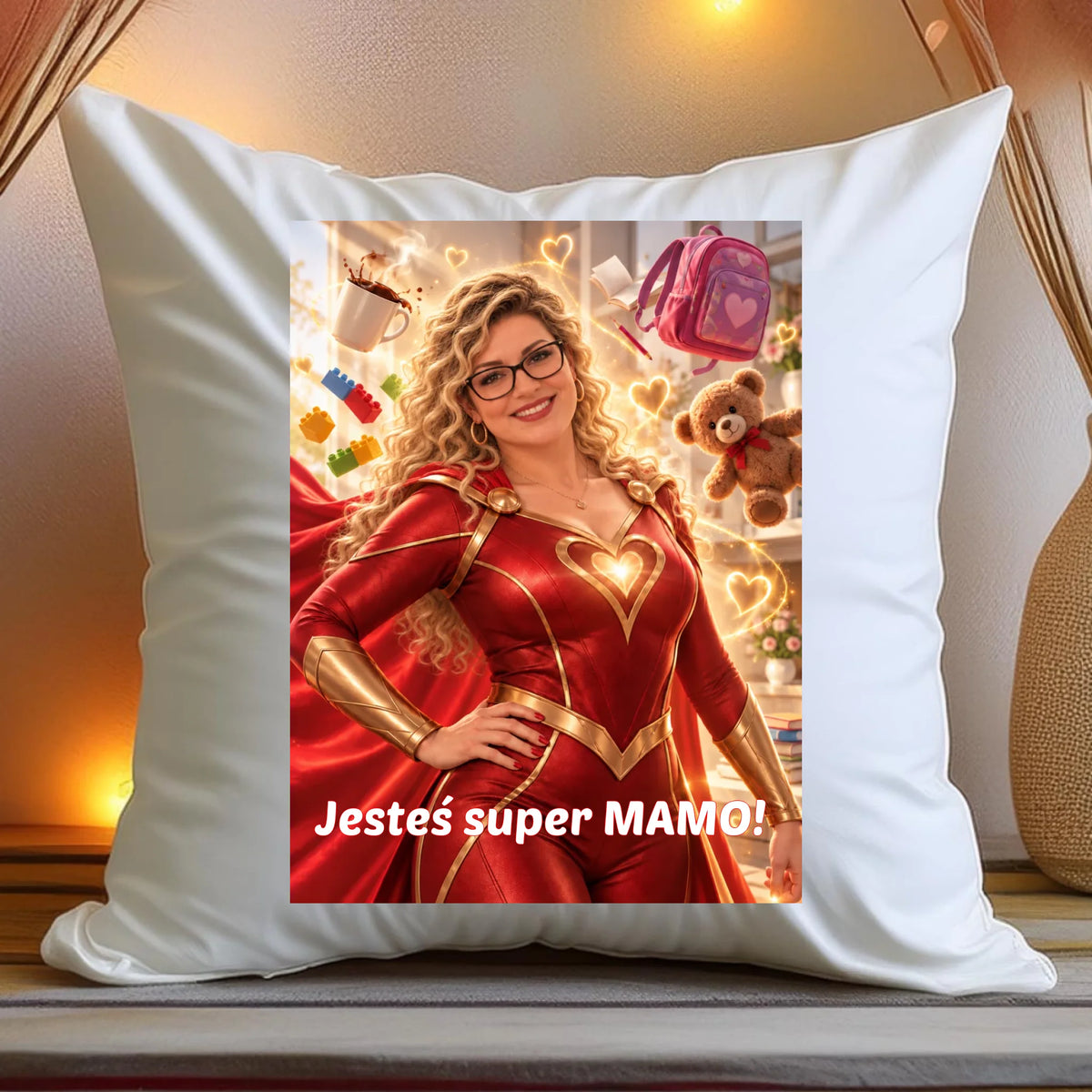 Poduszka z nadrukiem - Super Mama - Generowane ze zdjęcia przez AI