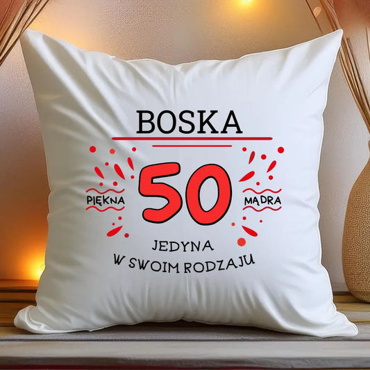 Poduszka na Urodziny "Boska 50-tka", personalizowana