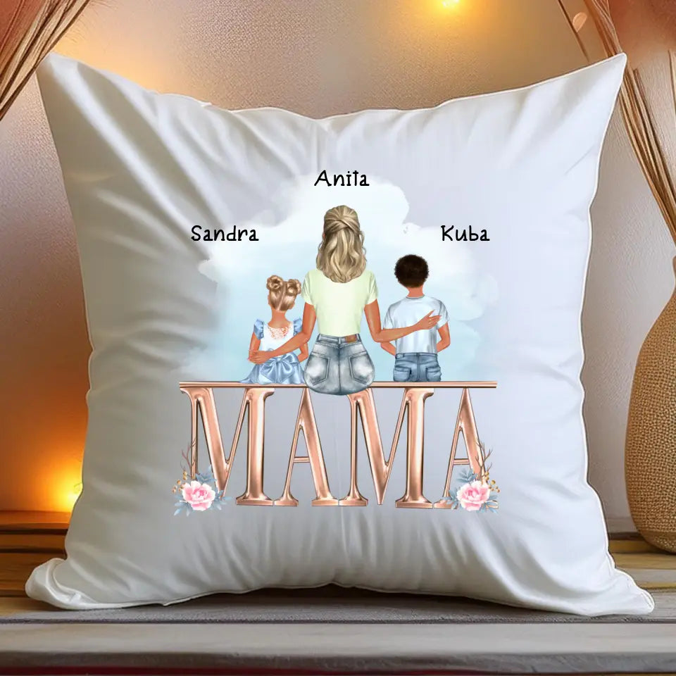 Personalizowana poduszka na Dzień Matki "Mama z dziećmi", 1-6 dzieci