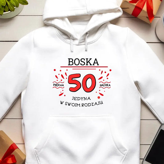 Bluza kangur na Urodziny "Boska 50-tka", personalizowana