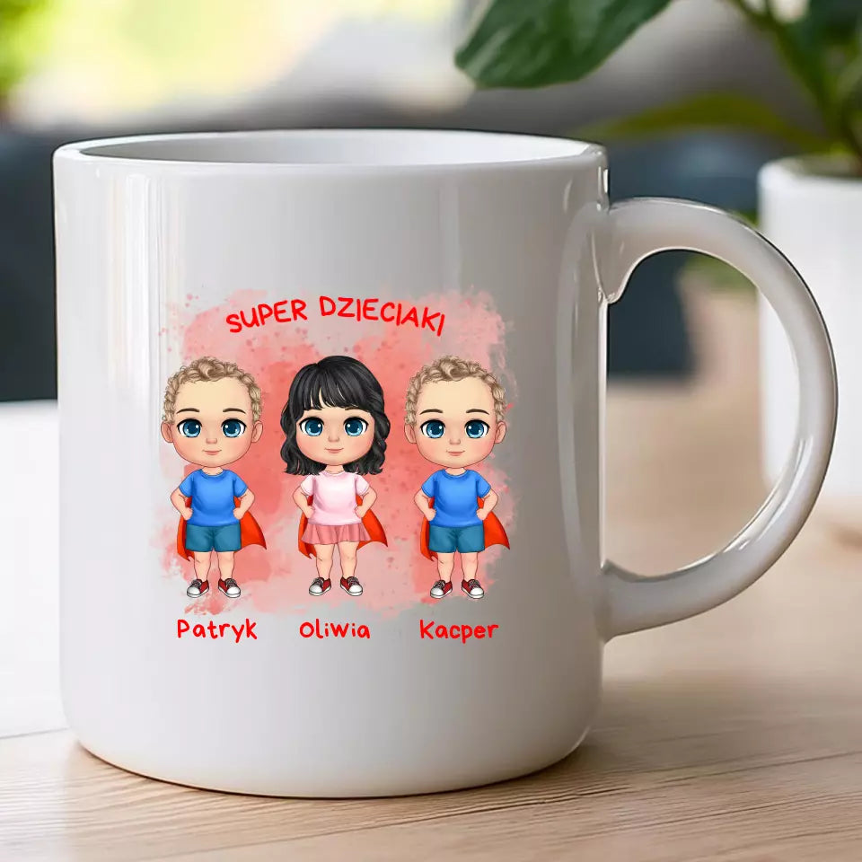 Personalizowany kubek na Dzień Dziecka "Super Dzieciaki", 1-3 osoby