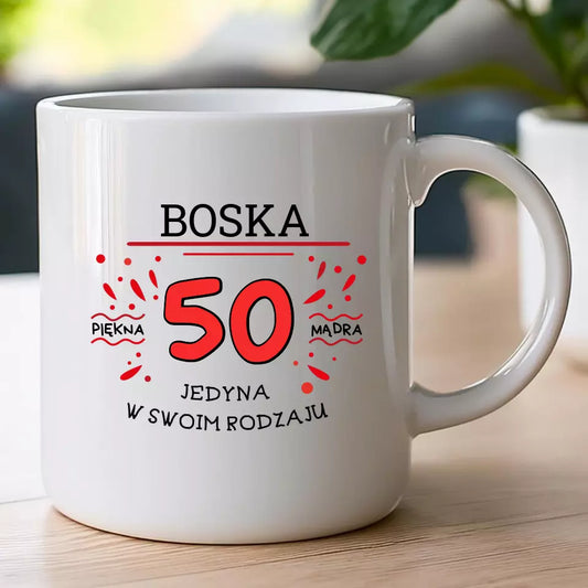 Kubek na Urodziny "Boska 50-tka", personalizowany