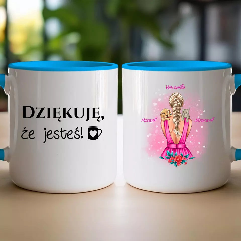 Personalizowany kubek "Dziewczyna z Psem i Kotem"