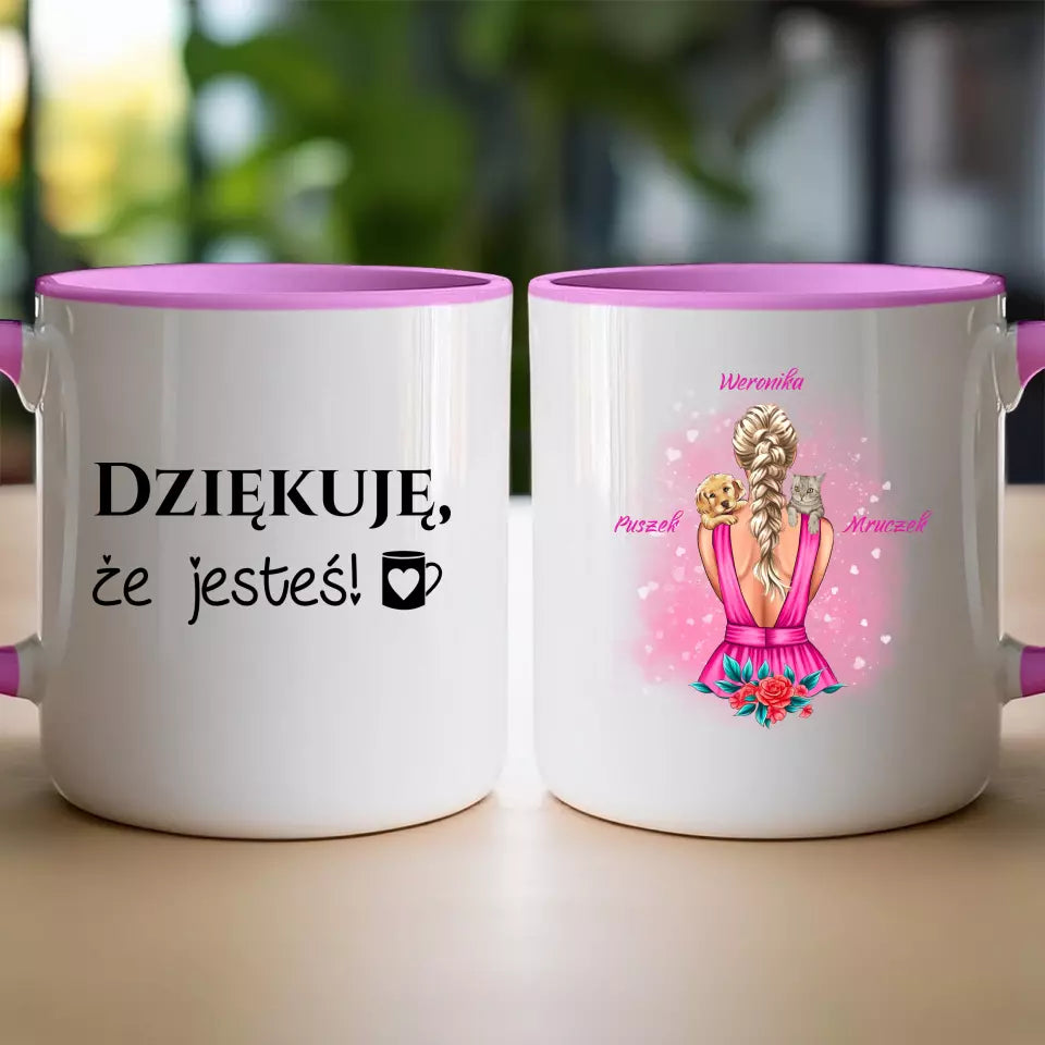 Personalizowany kubek "Dziewczyna z Psem i Kotem"