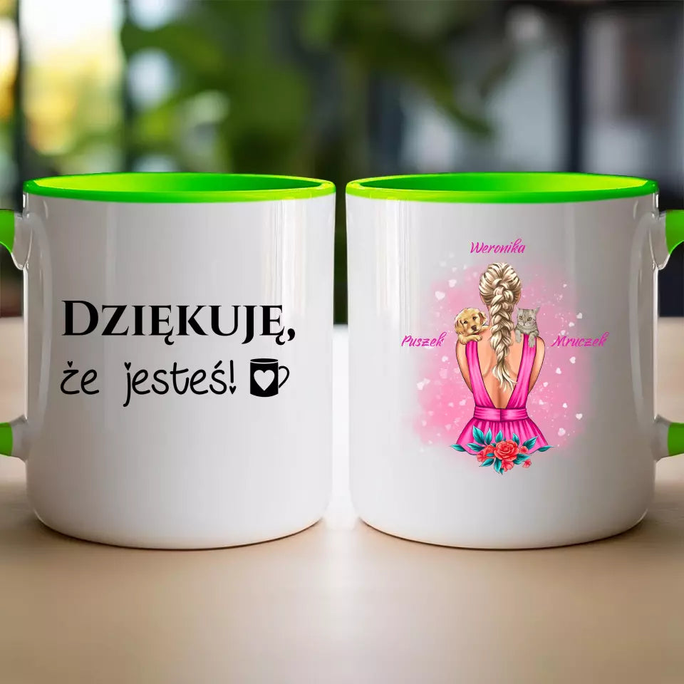 Personalizowany kubek "Dziewczyna z Psem i Kotem"