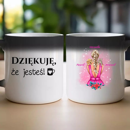 Personalizowany kubek "Dziewczyna z Psem i Kotem"