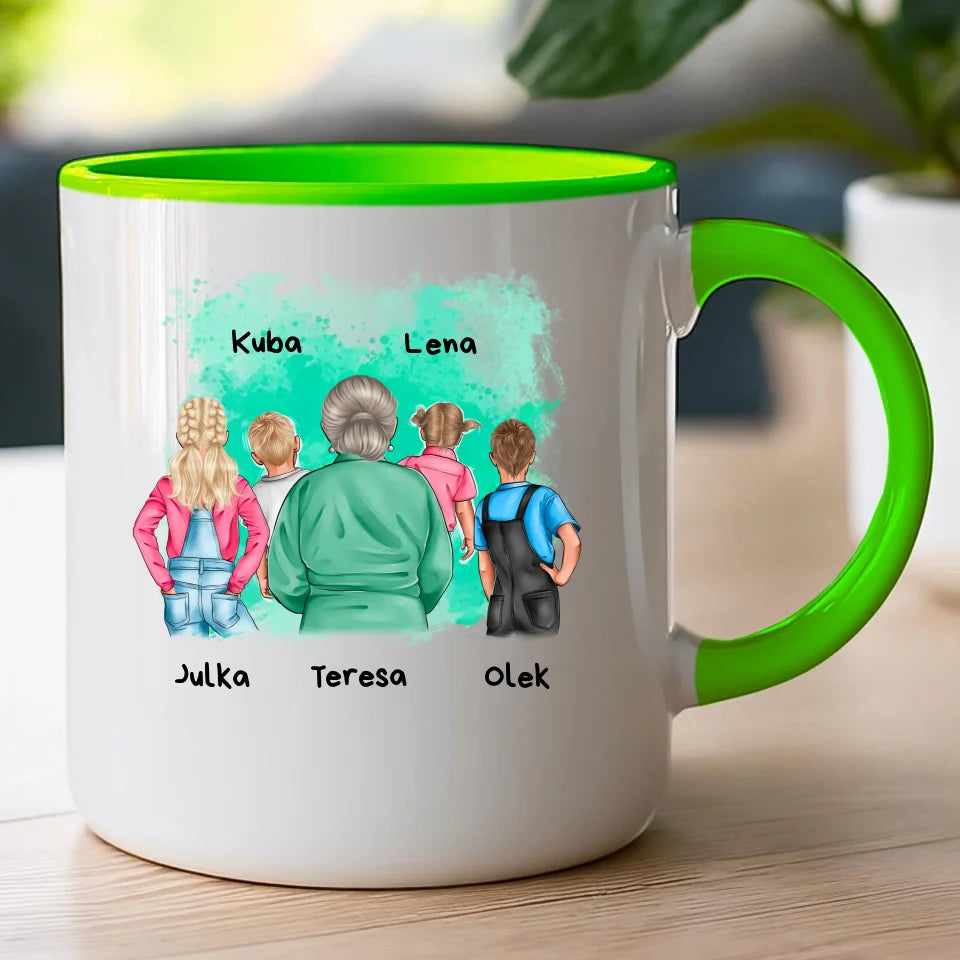 Kubek personalizowany dla Babci "Babcia z wnukami, 2-5 osób