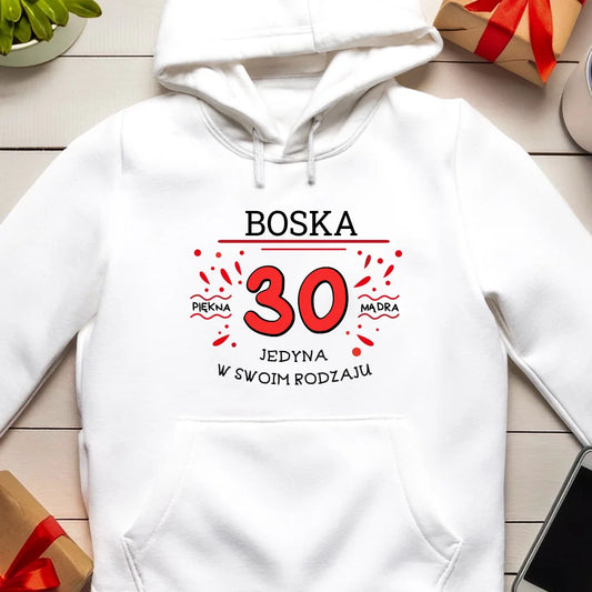 Bluza kangur na Urodziny "Boska 30-tka", personalizowana