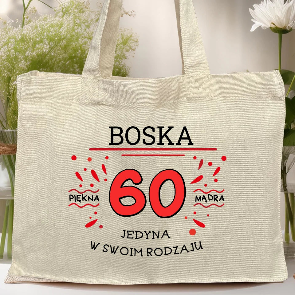 Torba z nadrukiem na Urodziny "Boska 60-tka", personalizowana