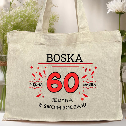 Torba z nadrukiem na Urodziny "Boska 60-tka", personalizowana