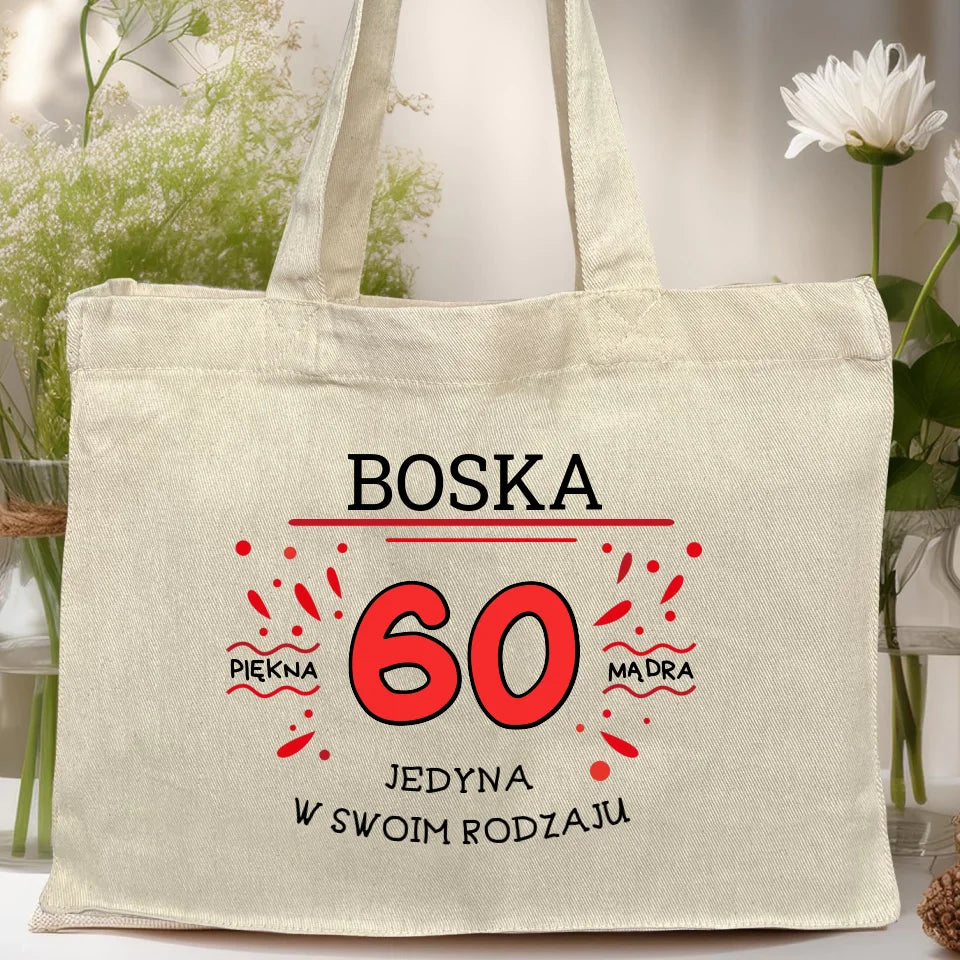 Torba z nadrukiem na Urodziny "Boska 60-tka", personalizowana