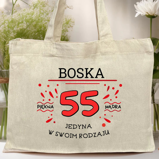 Torba z nadrukiem na Urodziny "Boska 55-tka", personalizowana