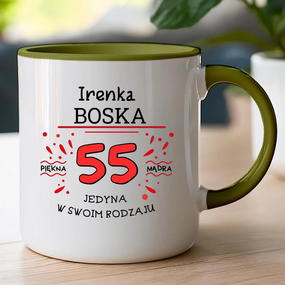 Kubek na Urodziny "Boska 55-tka", personalizowana