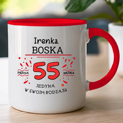 Kubek na Urodziny "Boska 55-tka", personalizowana