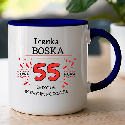 Kubek na Urodziny "Boska 55-tka", personalizowana