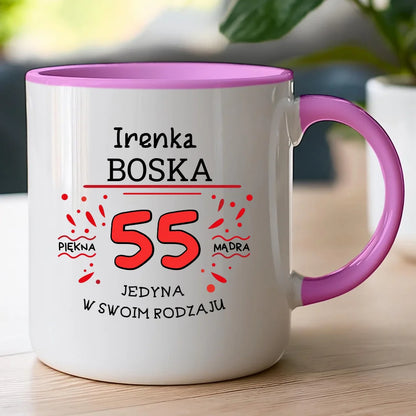 Kubek na Urodziny "Boska 55-tka", personalizowana