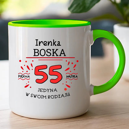 Kubek na Urodziny "Boska 55-tka", personalizowana