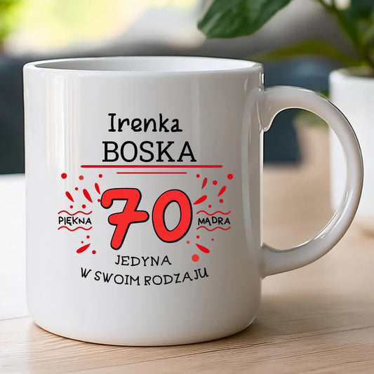 Kubek na Urodziny "Boska 70-tka", personalizowana