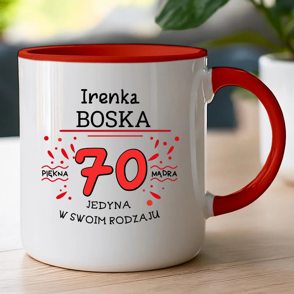 Kubek na Urodziny "Boska 70-tka", personalizowana