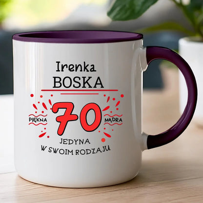 Kubek na Urodziny "Boska 70-tka", personalizowana