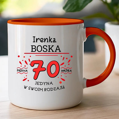 Kubek na Urodziny "Boska 70-tka", personalizowana