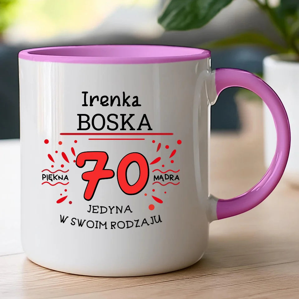 Kubek na Urodziny "Boska 70-tka", personalizowana