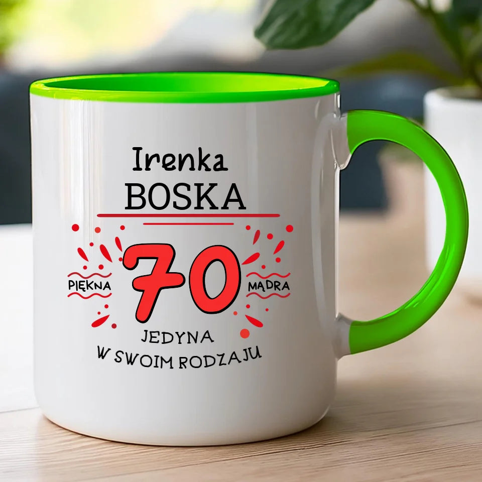 Kubek na Urodziny "Boska 70-tka", personalizowana