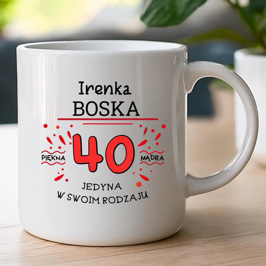 Kubek na Urodziny "Boska 40-tka", personalizowana