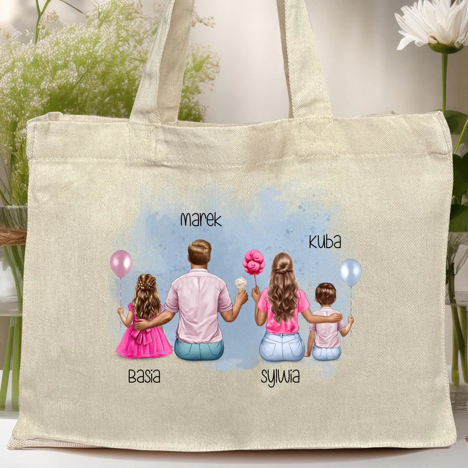 Torba z nadrukiem dla Rodziny "Mama, Tata + 2 dzieci", personalizowana