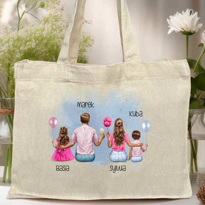 Torba z nadrukiem dla Rodziny "Mama, Tata + 2 dzieci", personalizowana