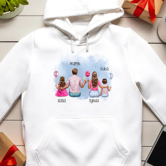 Bluza kangur dla Rodziny "Mama, Tata + 2 dzieci", personalizowana