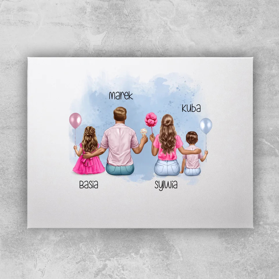 Obraz dla Rodziny "Mama, Tata + 2 dzieci", personalizowany