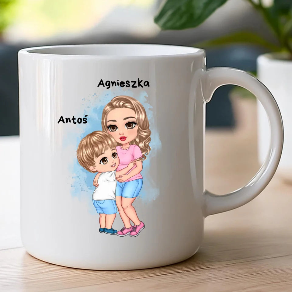 Kubek dla Mamy "Mama z dzieckiem w objęciach", personalizowany