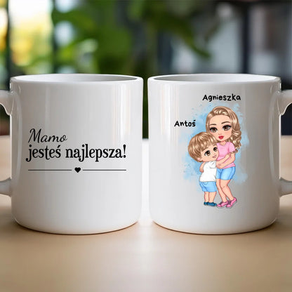 Kubek dla Mamy "Mama z dzieckiem w objęciach", personalizowany