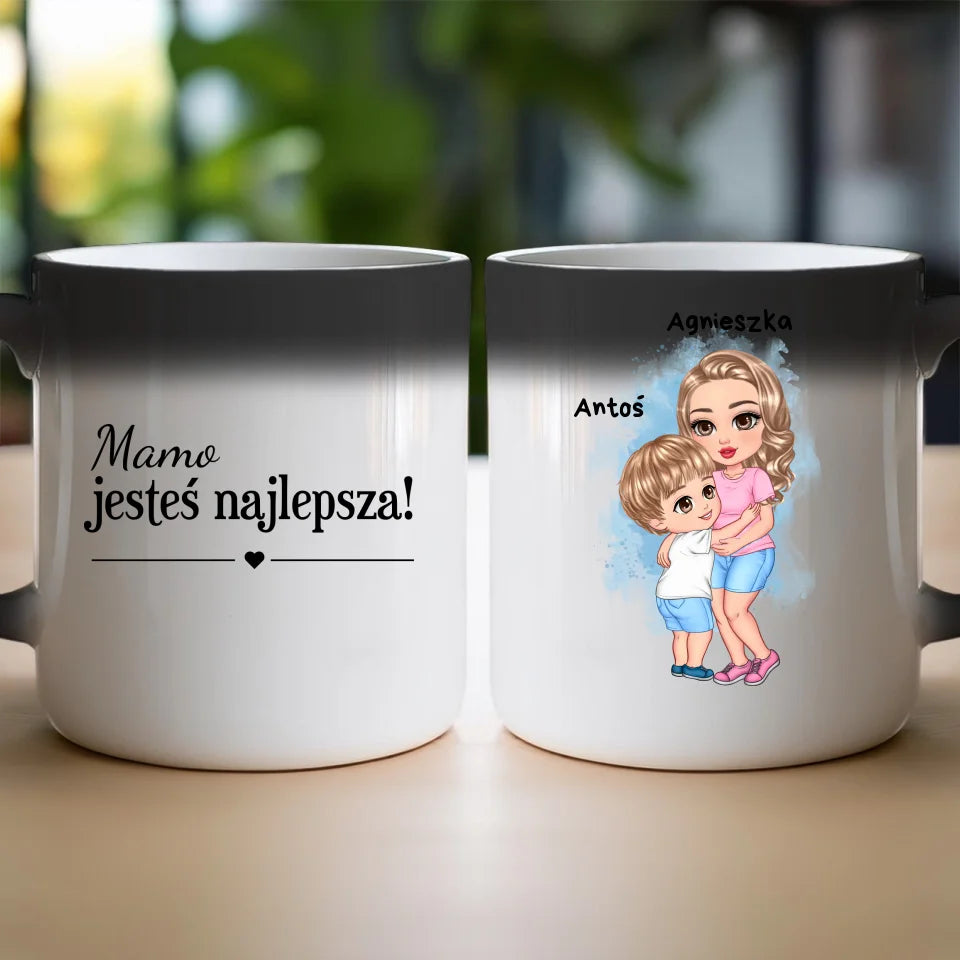 Kubek dla Mamy "Mama z dzieckiem w objęciach", personalizowany