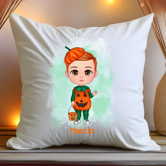 Personalizowana poduszka na Halloween "Dziecko w kostiumie, Dynia"