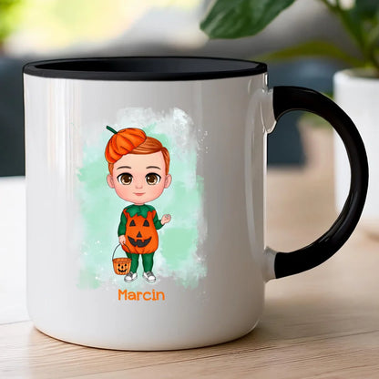 Personalizowany kubek na Halloween "Dziecko w kostiumie, Dynia"