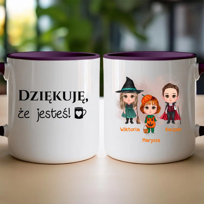 Kubek na Halloween "Dzieci w kostiumach, Dynia, Czarownica, Wampir"