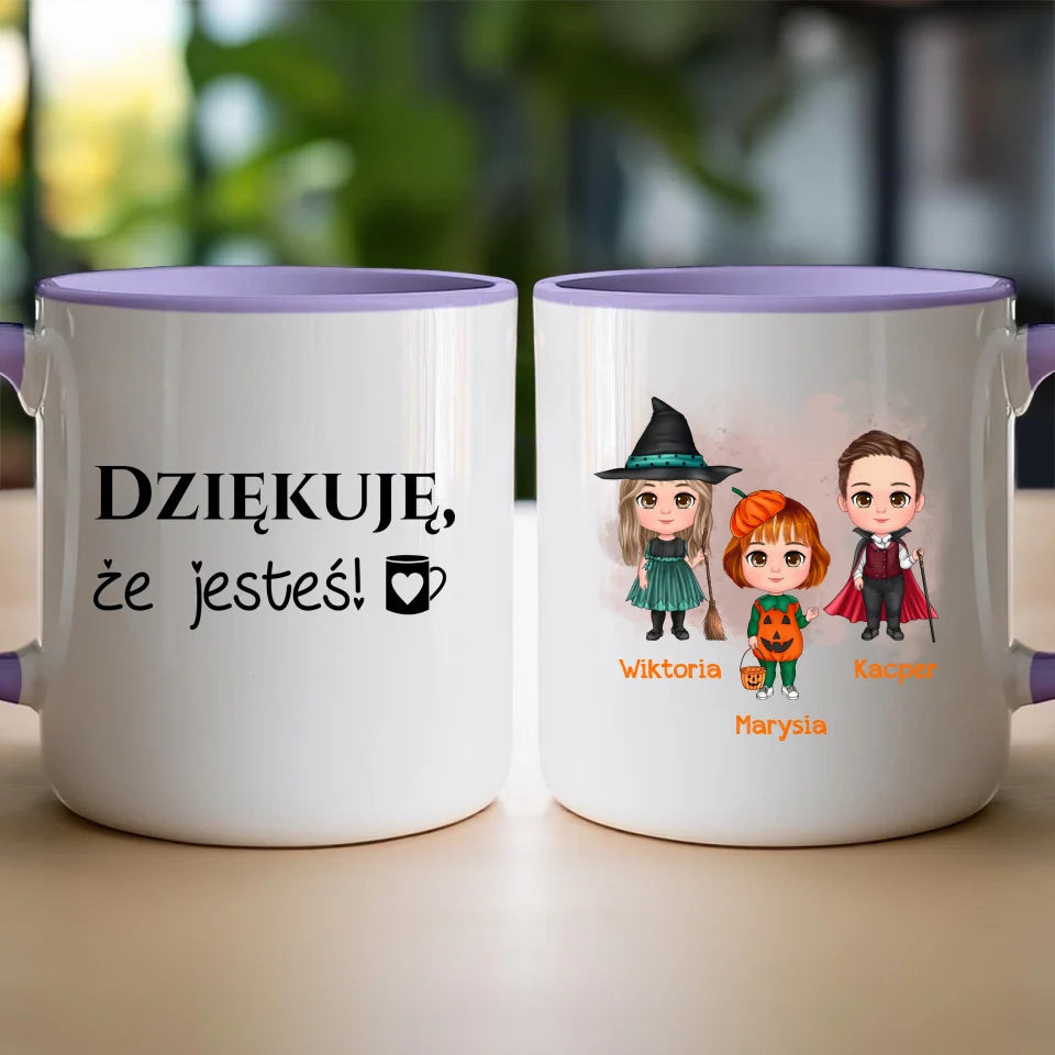 Kubek na Halloween "Dzieci w kostiumach, Dynia, Czarownica, Wampir"