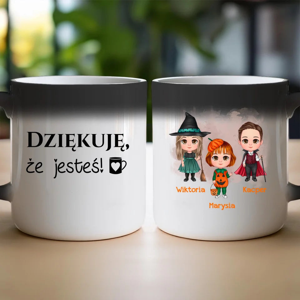 Kubek na Halloween "Dzieci w kostiumach, Dynia, Czarownica, Wampir"