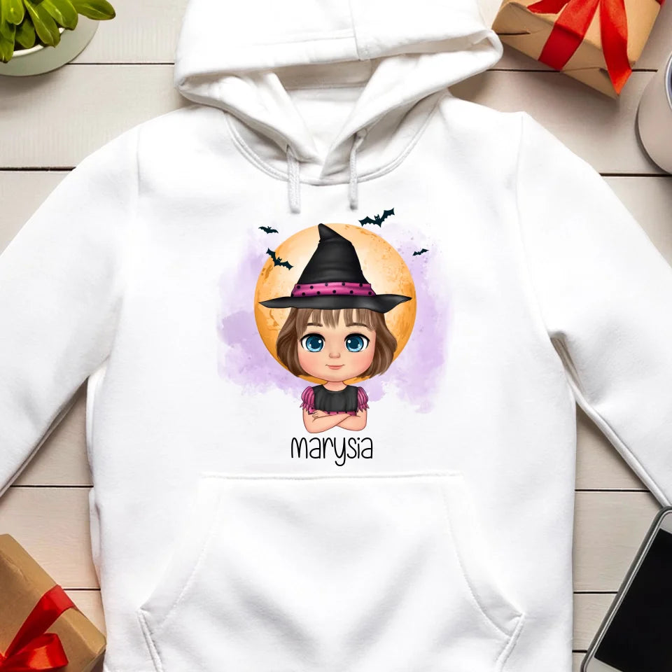 Personalizowana bluza kangur z nadrukiem na Halloween "Dziecko w kostiumie, Czarownica, Dynia, Wampir"